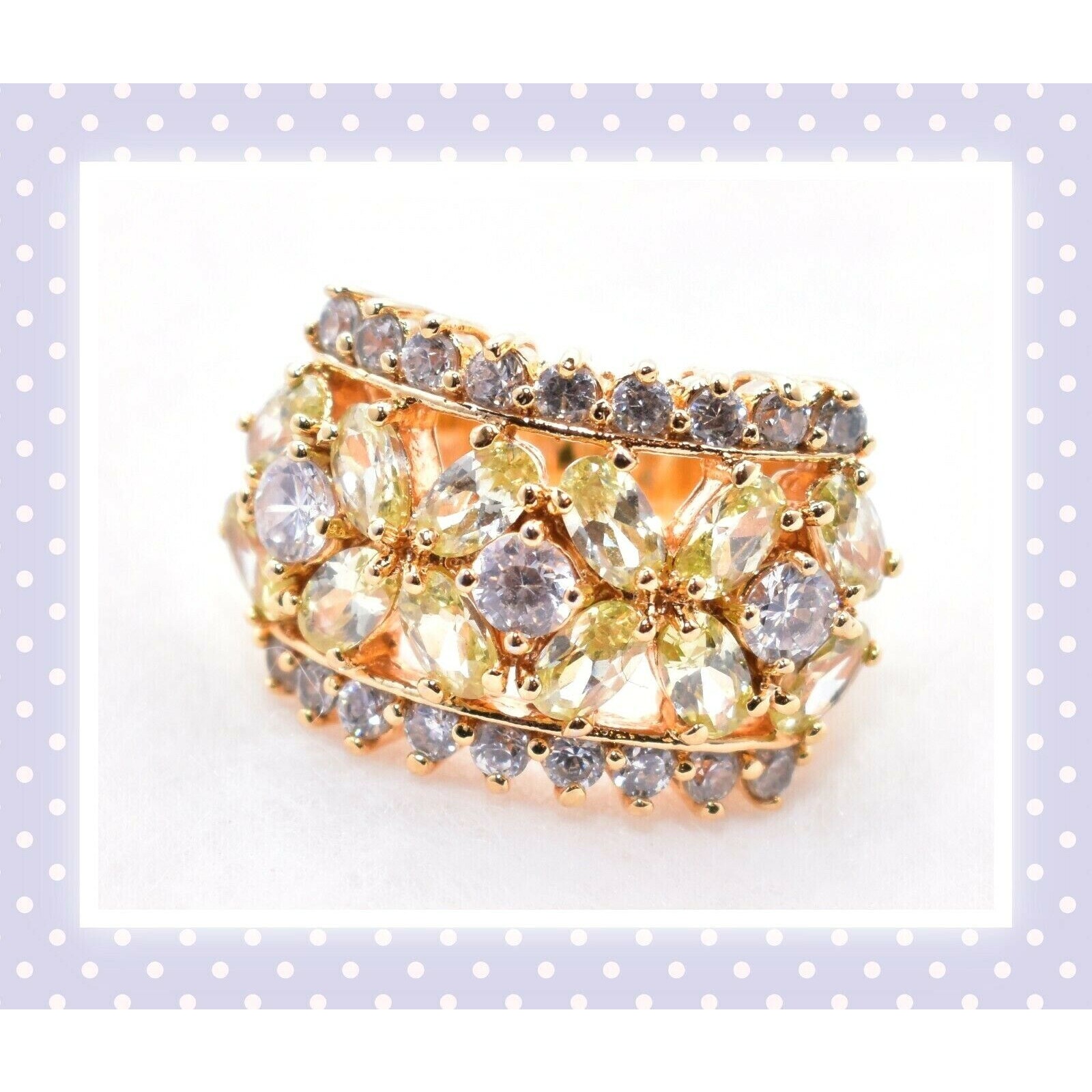 Utc 10k Gold Over 925 Sterling Silver Cubic Zirconia Flower Band Ring Sz 6 30$